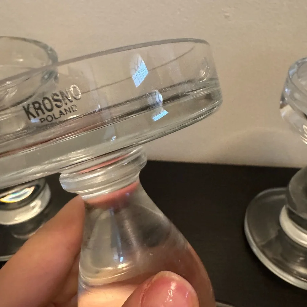Set of 4 Crate&Barrel Clear Glass Chateau Candleholder